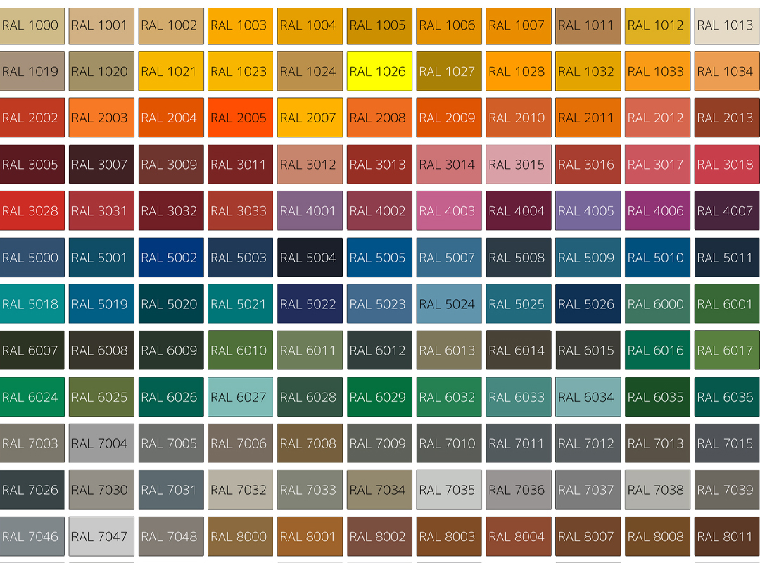 RAL – это стандарт, что означает, что цвет RAL 3020 (например, красный) будет выглядеть одинаково, независимо от производителя краски. При покраске металлических букв палитра RAL предоставляет огромный выбор оттенков, позволяя точно подобрать цвет.
